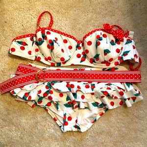 Juicy Couture Cherry Swimsuit (Size: Medium Top, Size: P/TP Bottoms)